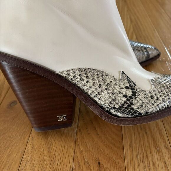Sam Edelman Boots White‎ Leather Snake Print Western Ankle Booties Sz 8 - Picture 4 of 13